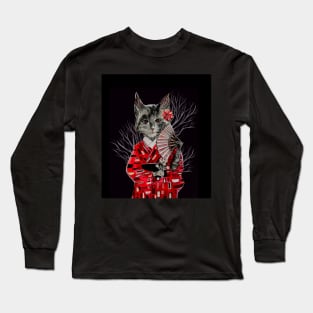 Creepy Cat Lady in Kimono Long Sleeve T-Shirt